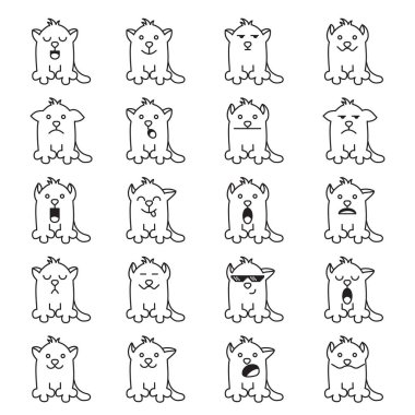 Sevimli çizgi kedi farklı duygular. Çıkartma koleksiyonu. Vektör doodle emoji ve ifadeler kümesi. Halat posterler, baskılar, selamlar, childbook, el ilanları ve boyama antistress resimler için.