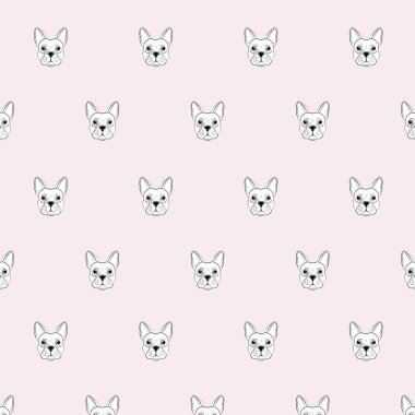 Beyaz arka plan üzerinde izole kafa Fransız bulldog. satır dövme tasarım hayvan başı. Vektör çizim. duvar kağıdı arka plan.