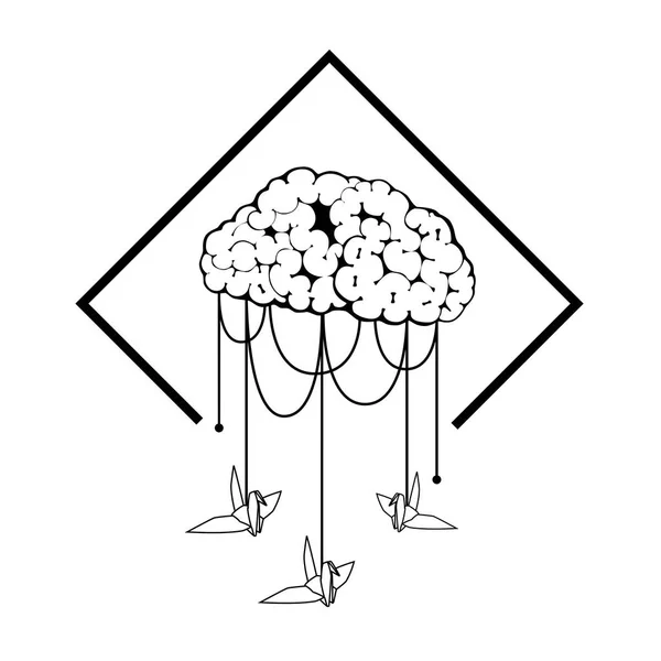脳ベクトル図ハング鳥折り紙。鳥と空を雲します。イラスト ベクトルと入れ墨のデザイン。最低限のライン アート. — ストックベクタ