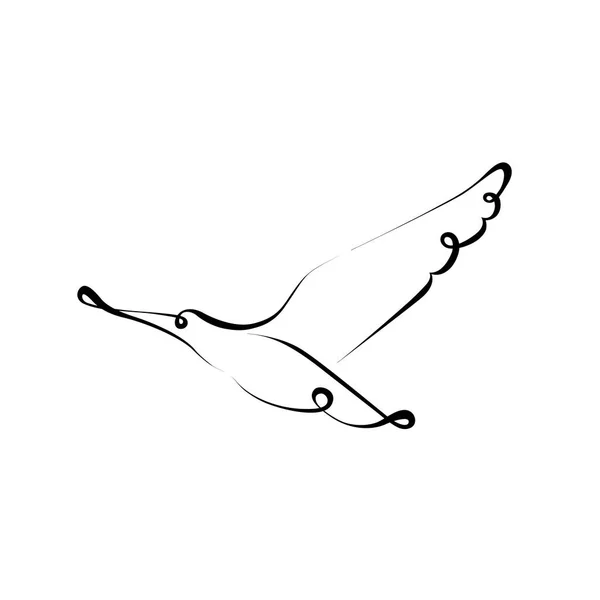 Bird silhouette line calligraphy style. vector illustration. minimal line art tattoo design. animal symbol for freedom. — Stock Vector