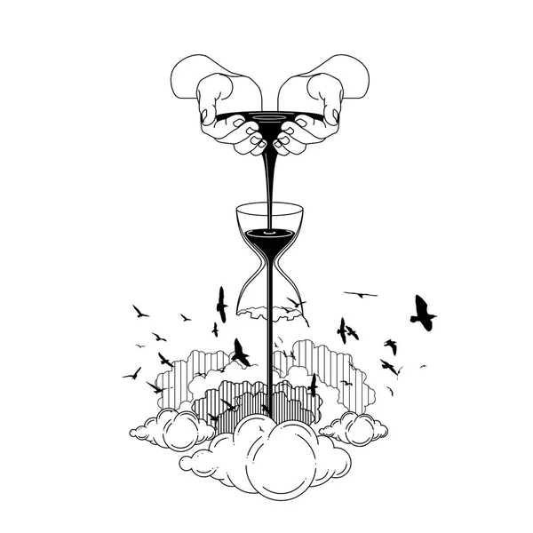 Scoop up black water sand with hands. fall in sand time broken. Royalty Free Stock Vectors