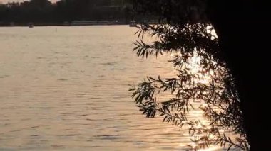 Su yüzeyi. Yansıtıcı su yüzeyine dalgalar ve dalgalarla yakından bakın. ve gün batımı.