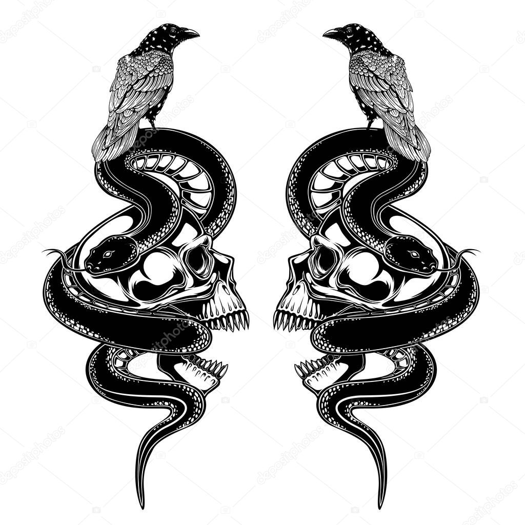 Vettoriale stockTeschio Corvo Serpente Vettoriale Illustrazione Disegno Del  Tatuaggio Lavoro Nero di ©seemalotion #364531304, image size:1024x1024