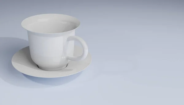 3D渲染说明 白色陶瓷杯 背景孤立 盘中的咖啡和茶杯 — 图库照片