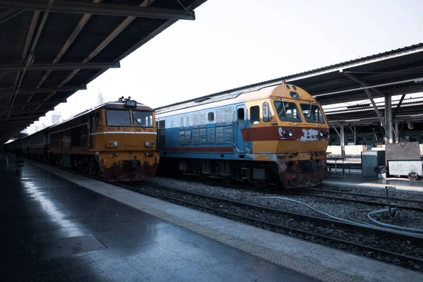 Diesel Locomotive Train Stop Public Station Old Railway Station Trains — Stock Photo, Image