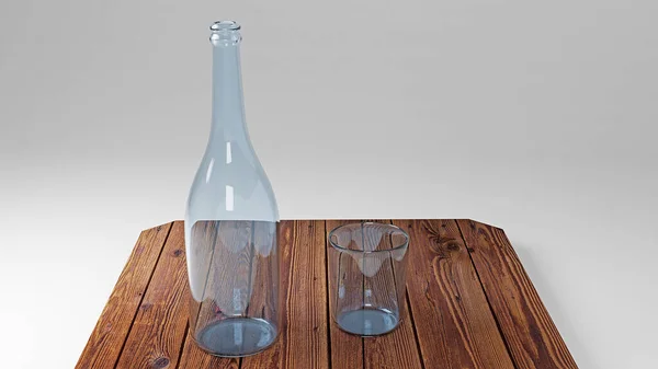 Vidrio Botella Renderizado Suelo Madera Con Fondo Aislado —  Fotos de Stock