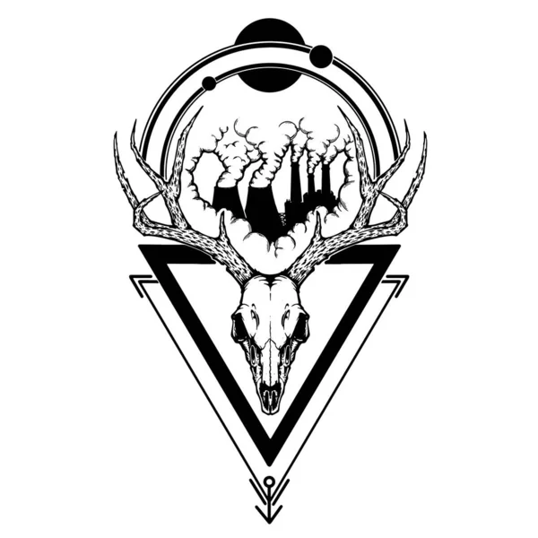 Crâne Cerf Fumée Usine Avec Illustration Vectorielle Forme Triangle Pour — Image vectorielle