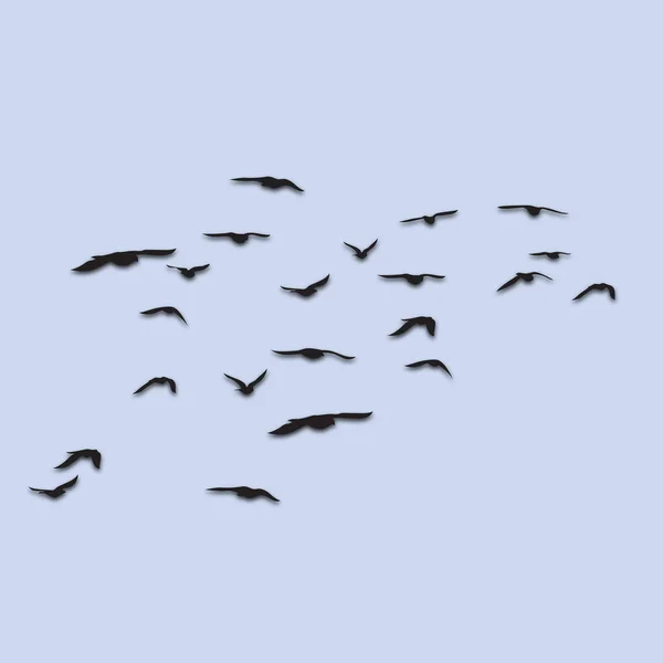 Flying Birds Silhouettes Paper Cut Drop Shadow Isolated Background Ilustración — Vector de stock