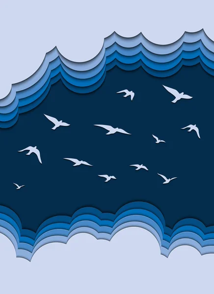 Silhouette Bird Fly Beautiful Cloud Blue Sky Background Vector Illustration — Stock Vector