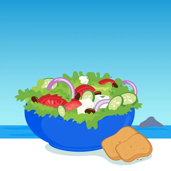 Kom van Griekse salade — Stockvector