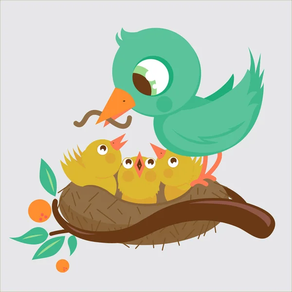 Niedliche Vögel im Nest — Stockvektor