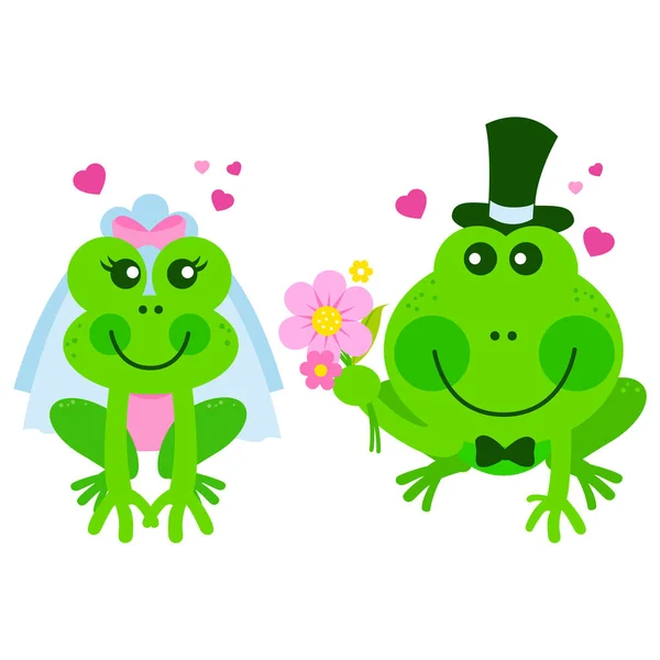 Mariage de grenouilles : mignonnes grenouilles mariée et marié se marier — Image vectorielle