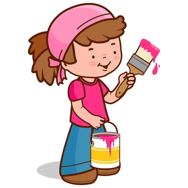 Girl gazdaság egy ecset és a vödör — Stock Vector