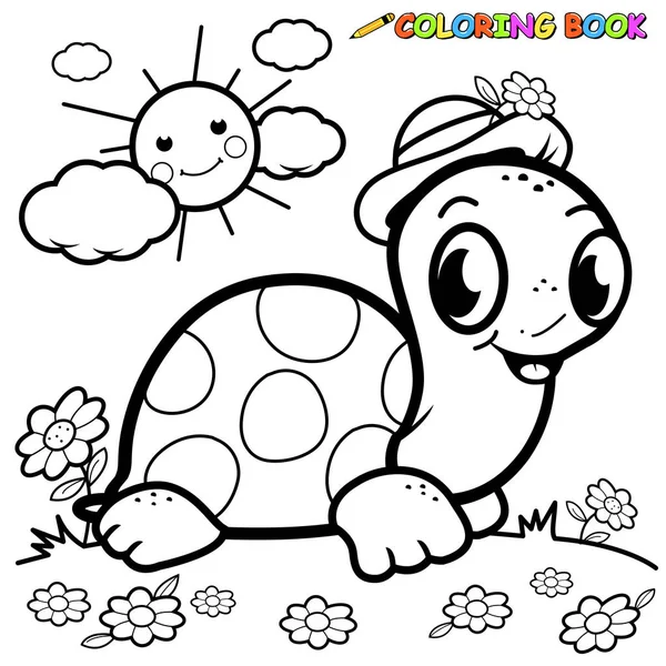 Happy turtle. Coloring book page — Stock Vector