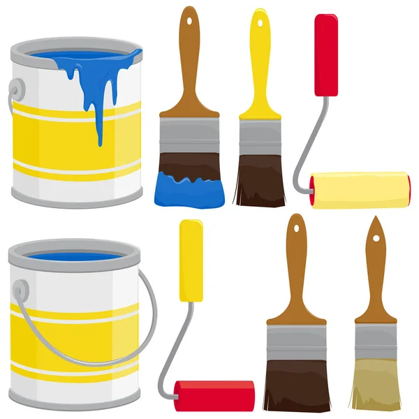 Paint cans, brushes and rollers — Stock Vector