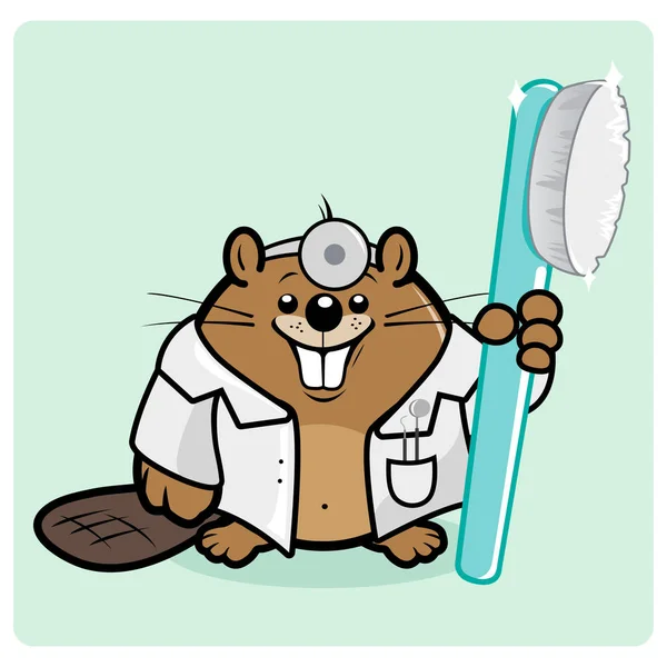 Κάστορας οδοντίατρος κρατώντας μια οδοντόβουρτσα — Διανυσματικό Αρχείο