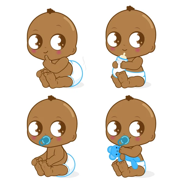 Lindo africano americano bebé chico — Vector de stock