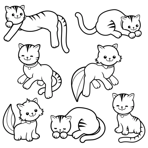 Preto e branco desenhos animados gatos — Vetor de Stock