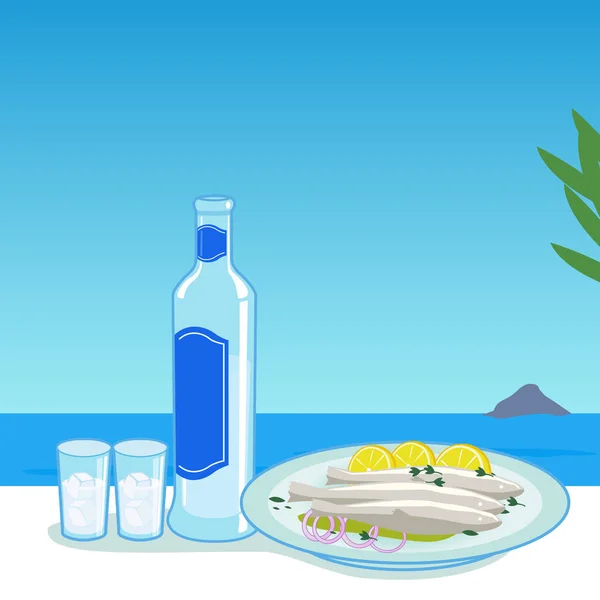 Ouzo and fish — Stock Vector