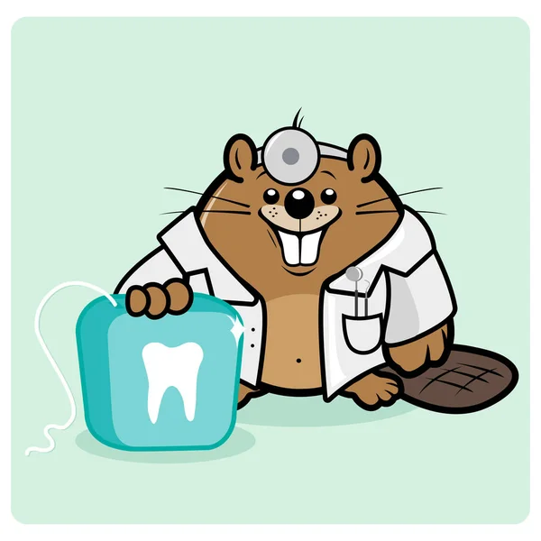 Odontólogo castor sosteniendo un hilo dental — Archivo Imágenes Vectoriales