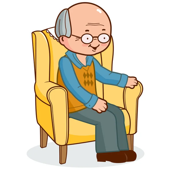 Alter Mann sitzt im Sessel. — Stockvektor