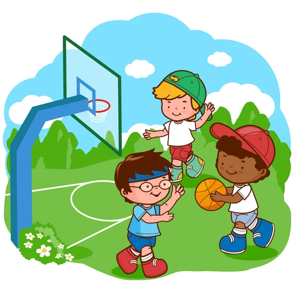 Kinderen spelen basketbal — Stockvector