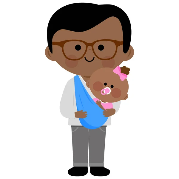 Padre cargando a su bebé en un cabestrillo — Vector de stock