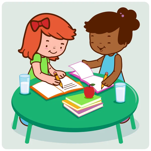 Students doing homework — Stock Vector