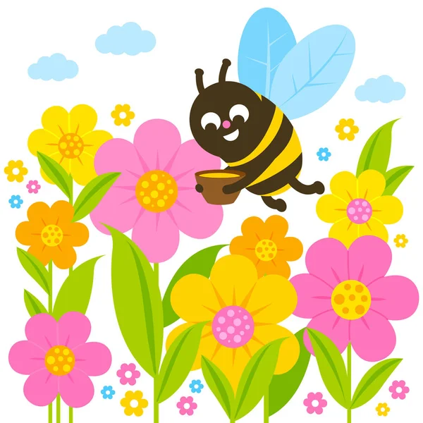 Μέλισσα και τα λουλούδια — Διανυσματικό Αρχείο