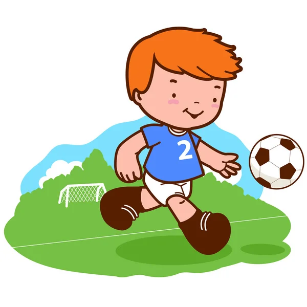 Little boy playing soccer — Stock Vector