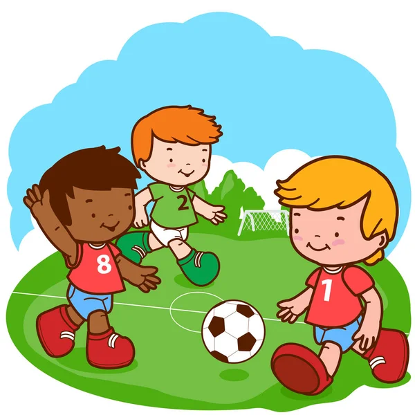 Niños jugando al fútbol — Vector de stock