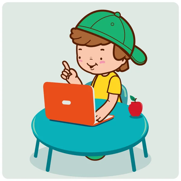 Мальчик за компьютером — стоковый вектор