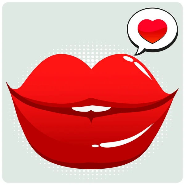 Weibliche Lippen mit Sprechblase und Herz. — Stockvektor