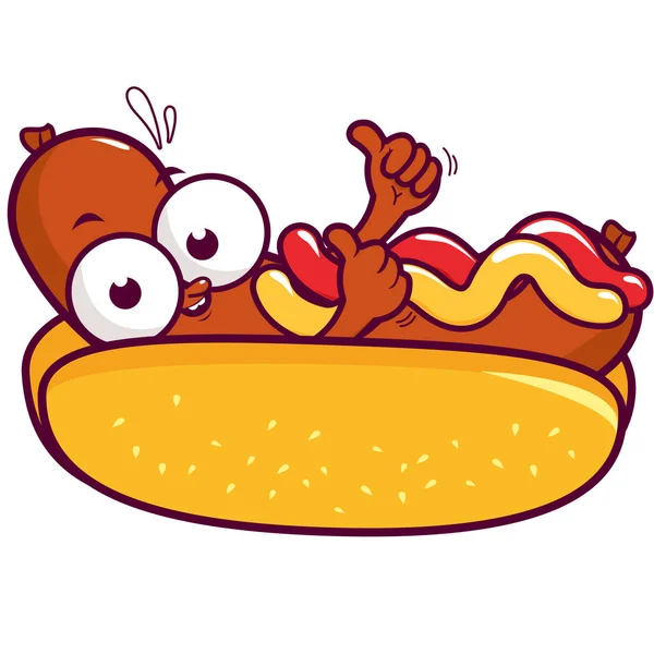 Kreslený hot dog dělá palec nahoru gesto — Stockový vektor