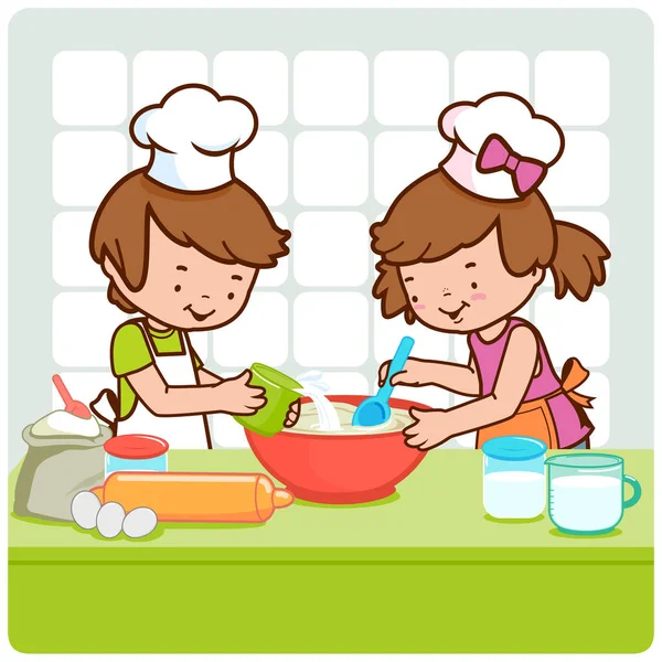 Niños cocinando en la cocina Vector de stock por ©stockakia 163930744