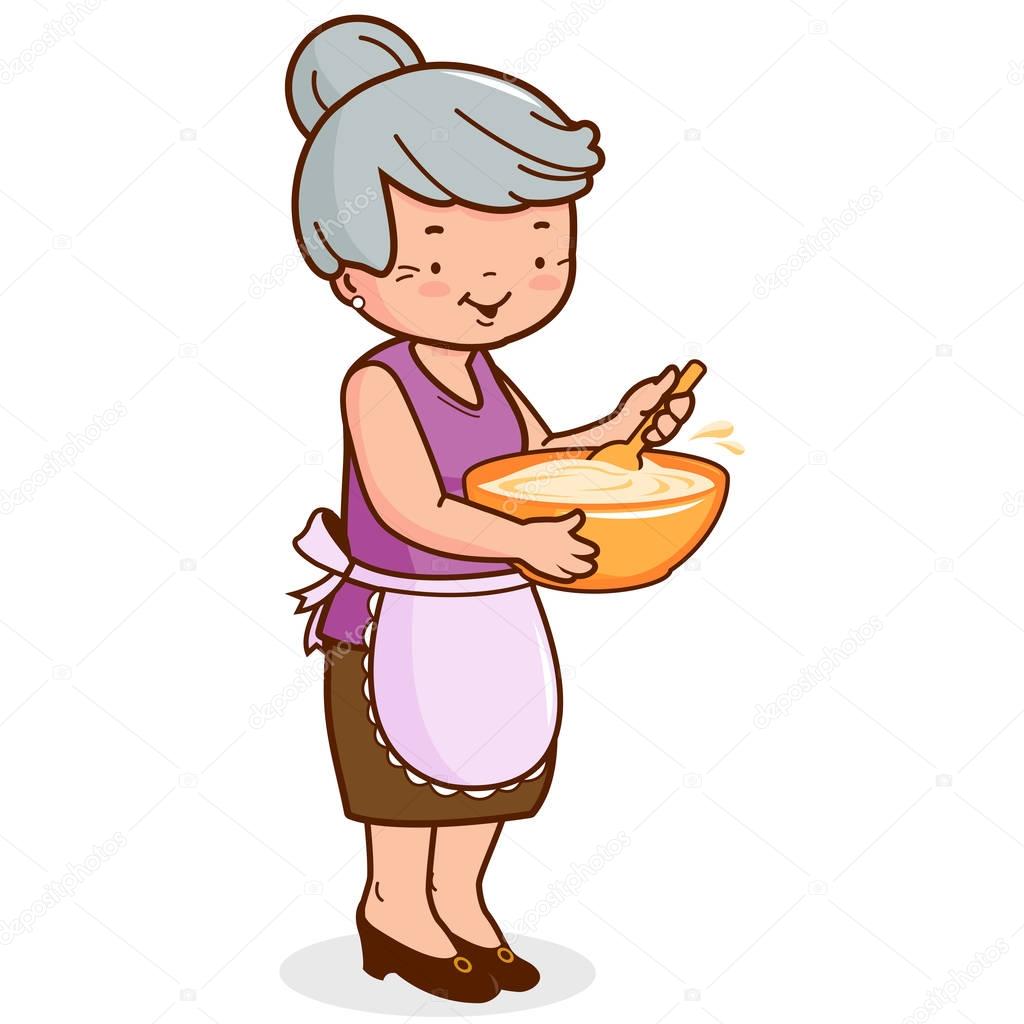 Grandma cooking. Vector illustration — Stock Vector © stockakia 164675940
