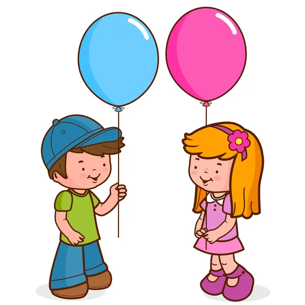 Crianças segurando balões — Vetor de Stock