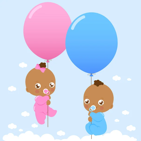 African American twin babies gospodarstwa balony — Wektor stockowy