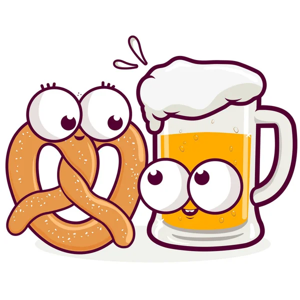 Krakeling en bier cartoons — Stockvector