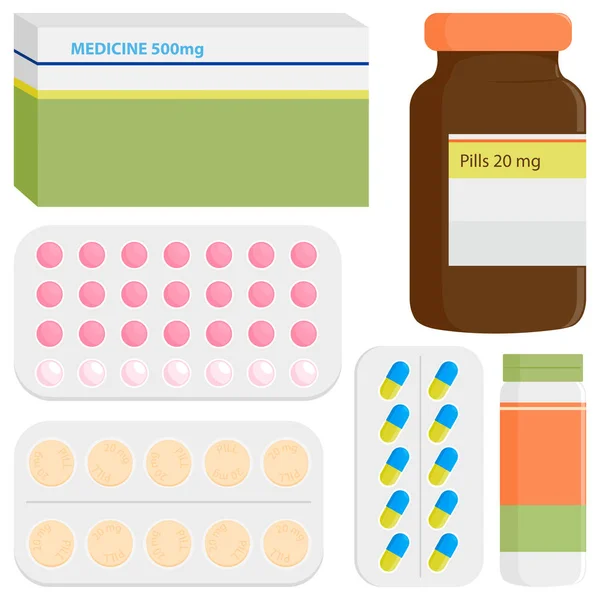 Medicine packages and pills — Stock Vector