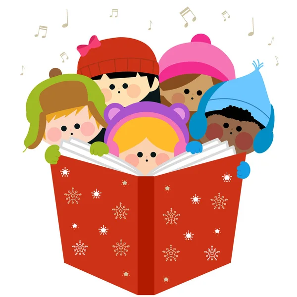 Group of children singing Christmas carols — Stock Vector