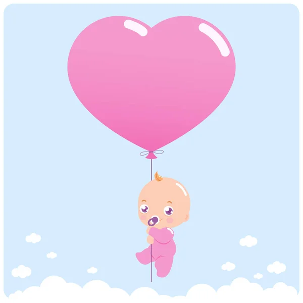 Menina bebê com balão rosa — Vetor de Stock