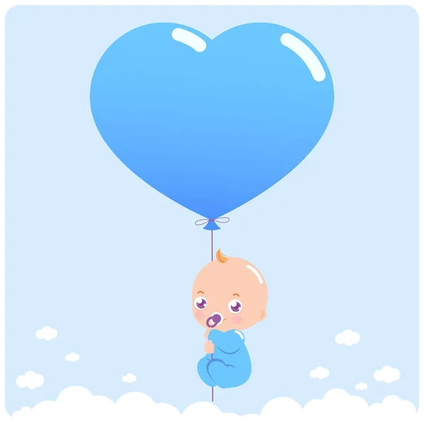 Babyjongen houdt een blauwe ballon — Stockvector