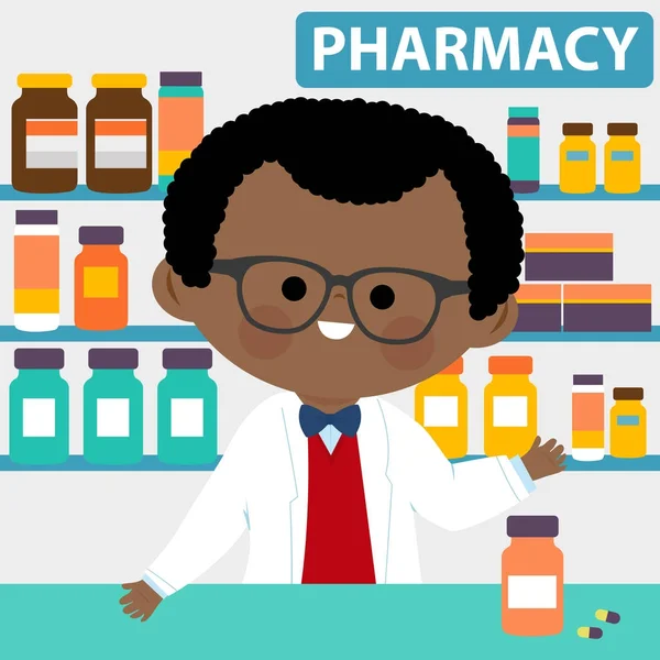 Farmacêutico no balcão de uma farmácia — Vetor de Stock
