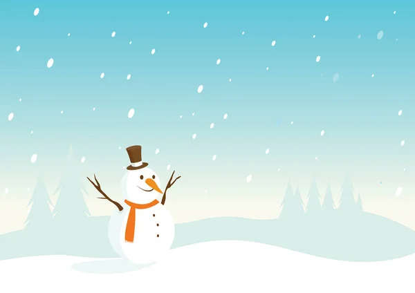 Paisagem nevada com boneco de neve —  Vetores de Stock