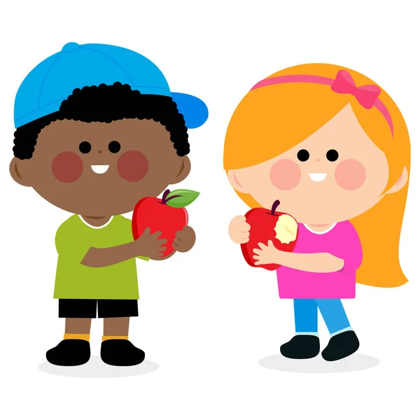 Children eating apples — Stock Vector