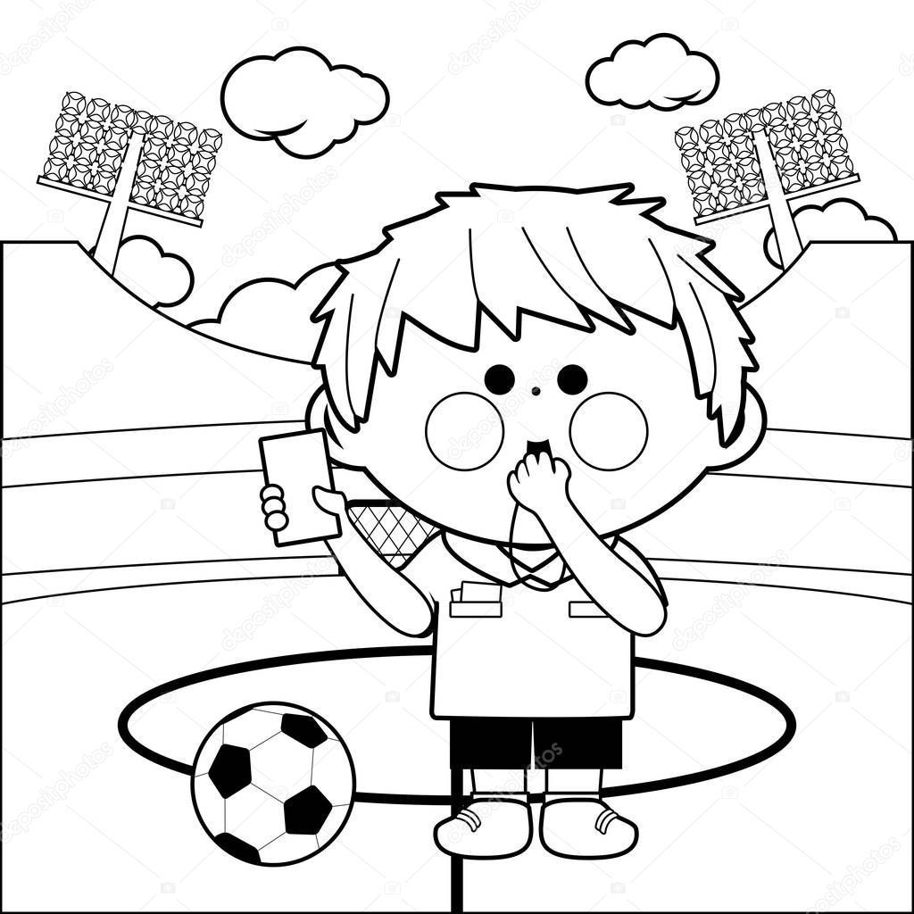 Soccer referee at a stadium coloring page