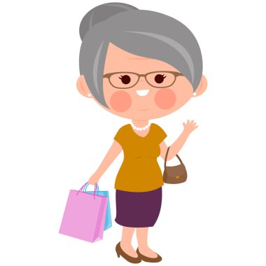yaşlı kadın ile alışveriş torbaları