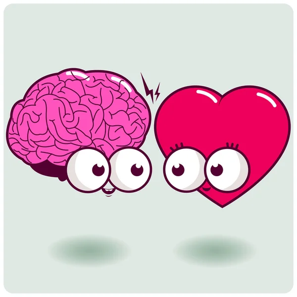 Cute heart and mind characters — Stock Vector