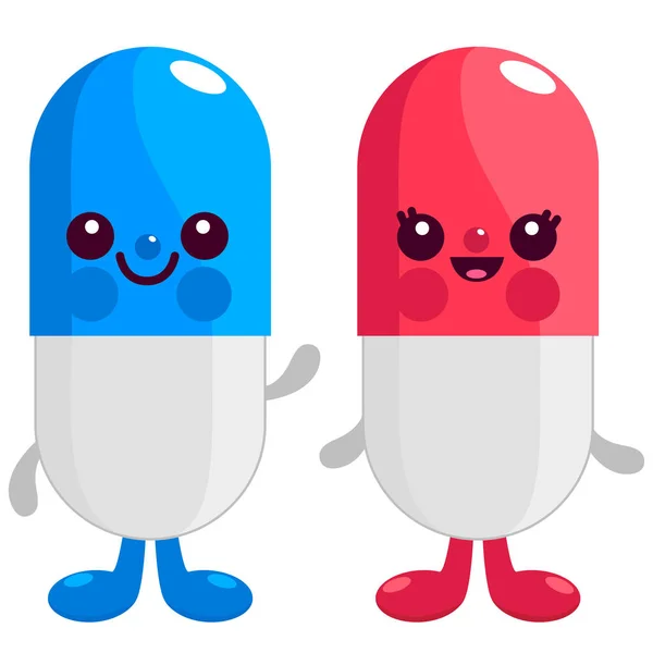 Pills and capsules characters — Stock Vector